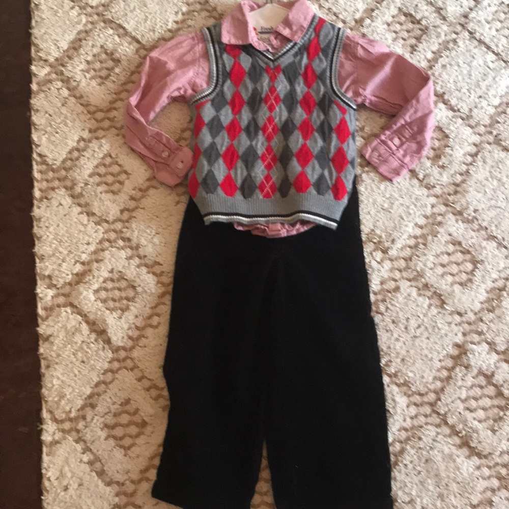 Boys 3 piece dress set vest cords valentines